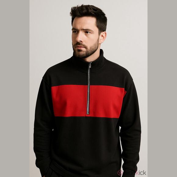 Marlboro Unlimited Gear Red Black Colorblock 1/2 Zip Cotton Knit Jacket XXL NWT - Picture 1 of 8